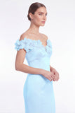 Off the Shoulder Sky Blue Mermaid Satin Mother of the Bride Dress