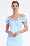 Off the Shoulder Sky Blue Mermaid Satin Mother of the Bride Dress
