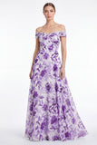 Blue Flower Off the Shoulder A Line Mother of the Bride Dress