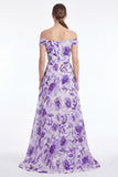 Blue Flower Off the Shoulder A Line Mother of the Bride Dress
