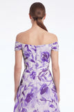 Blue Flower Off the Shoulder A Line Mother of the Bride Dress