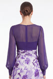 A Line Blue Flower V Neck Mother of the Bride Dress with Long Sleeves