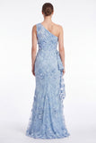 One Shoulder Light Blue Floral Appliqued Mermaid Mother of the Bride Dress