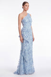 One Shoulder Light Blue Floral Appliqued Mermaid Mother of the Bride Dress