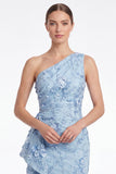 One Shoulder Light Blue Floral Appliqued Mermaid Mother of the Bride Dress