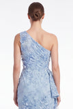 One Shoulder Light Blue Floral Appliqued Mermaid Mother of the Bride Dress