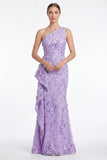 One Shoulder Light Blue Floral Appliqued Mermaid Mother of the Bride Dress