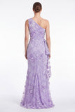 One Shoulder Light Blue Floral Appliqued Mermaid Mother of the Bride Dress