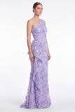One Shoulder Light Blue Floral Appliqued Mermaid Mother of the Bride Dress