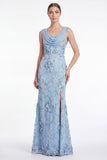 Mermaid Cowl Neck Floral Appliqued Light Plum Mother of the Bride Dress with Slit