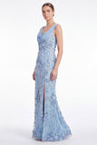 Mermaid Cowl Neck Floral Appliqued Light Plum Mother of the Bride Dress with Slit