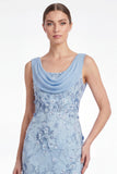 Mermaid Cowl Neck Floral Appliqued Light Plum Mother of the Bride Dress with Slit