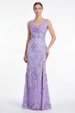 Mermaid Cowl Neck Floral Appliqued Light Plum Mother of the Bride Dress with Slit