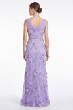 Mermaid Cowl Neck Floral Appliqued Light Plum Mother of the Bride Dress with Slit