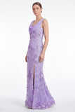 Mermaid Cowl Neck Floral Appliqued Light Plum Mother of the Bride Dress with Slit