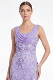 Mermaid Cowl Neck Floral Appliqued Light Plum Mother of the Bride Dress with Slit
