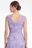 Mermaid Cowl Neck Floral Appliqued Light Plum Mother of the Bride Dress with Slit