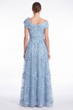 Light Blue Off the Shoulder A Line Floral Appliqued Mother of the Bride Dress