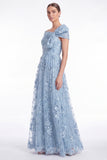 Light Blue Off the Shoulder A Line Floral Appliqued Mother of the Bride Dress