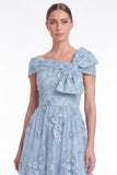 Light Blue Off the Shoulder A Line Floral Appliqued Mother of the Bride Dress