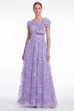 Light Blue Off the Shoulder A Line Floral Appliqued Mother of the Bride Dress