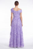 Light Blue Off the Shoulder A Line Floral Appliqued Mother of the Bride Dress