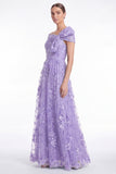 Light Blue Off the Shoulder A Line Floral Appliqued Mother of the Bride Dress
