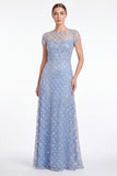 Sky Blue A Line Round Neck Mother of the Bride Dress with Beadings