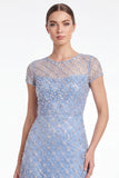 Sky Blue A Line Round Neck Mother of the Bride Dress with Beadings