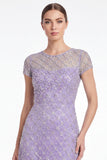 Sky Blue A Line Round Neck Mother of the Bride Dress with Beadings
