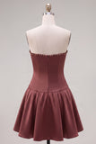 Brown Pearl Strapless A Line Homecoming Dress with Bow