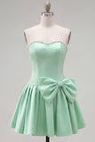Brown Pearl Strapless A Line Homecoming Dress with Bow