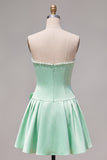 Brown Pearl Strapless A Line Homecoming Dress with Bow