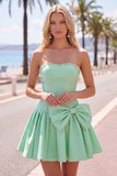Brown Pearl Strapless A Line Homecoming Dress with Bow