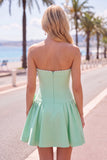 Brown Pearl Strapless A Line Homecoming Dress with Bow