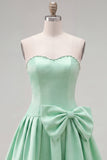 Brown Pearl Strapless A Line Homecoming Dress with Bow