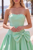 Brown Pearl Strapless A Line Homecoming Dress with Bow