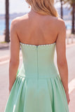 Brown Pearl Strapless A Line Homecoming Dress with Bow