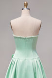 Brown Pearl Strapless A Line Homecoming Dress with Bow