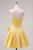 Brown Pearl Strapless A Line Homecoming Dress with Bow