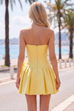Brown Pearl Strapless A Line Homecoming Dress with Bow