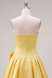 Brown Pearl Strapless A Line Homecoming Dress with Bow
