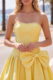 Brown Pearl Strapless A Line Homecoming Dress with Bow