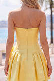 Brown Pearl Strapless A Line Homecoming Dress with Bow