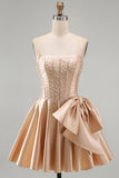 Blue Strapless Pearl Corset A Line Homecoming Dress with Bow