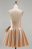 Blue Strapless Pearl Corset A Line Homecoming Dress with Bow