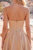 Blue Strapless Pearl Corset A Line Homecoming Dress with Bow