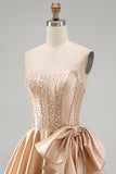 Blue Strapless Pearl Corset A Line Homecoming Dress with Bow