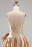 Blue Strapless Pearl Corset A Line Homecoming Dress with Bow