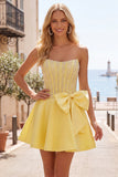 Blue Strapless Pearl Corset A Line Homecoming Dress with Bow